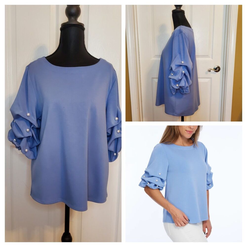 Lior Periwinkle Pearl Puff Sleeve Top Women's SMALL